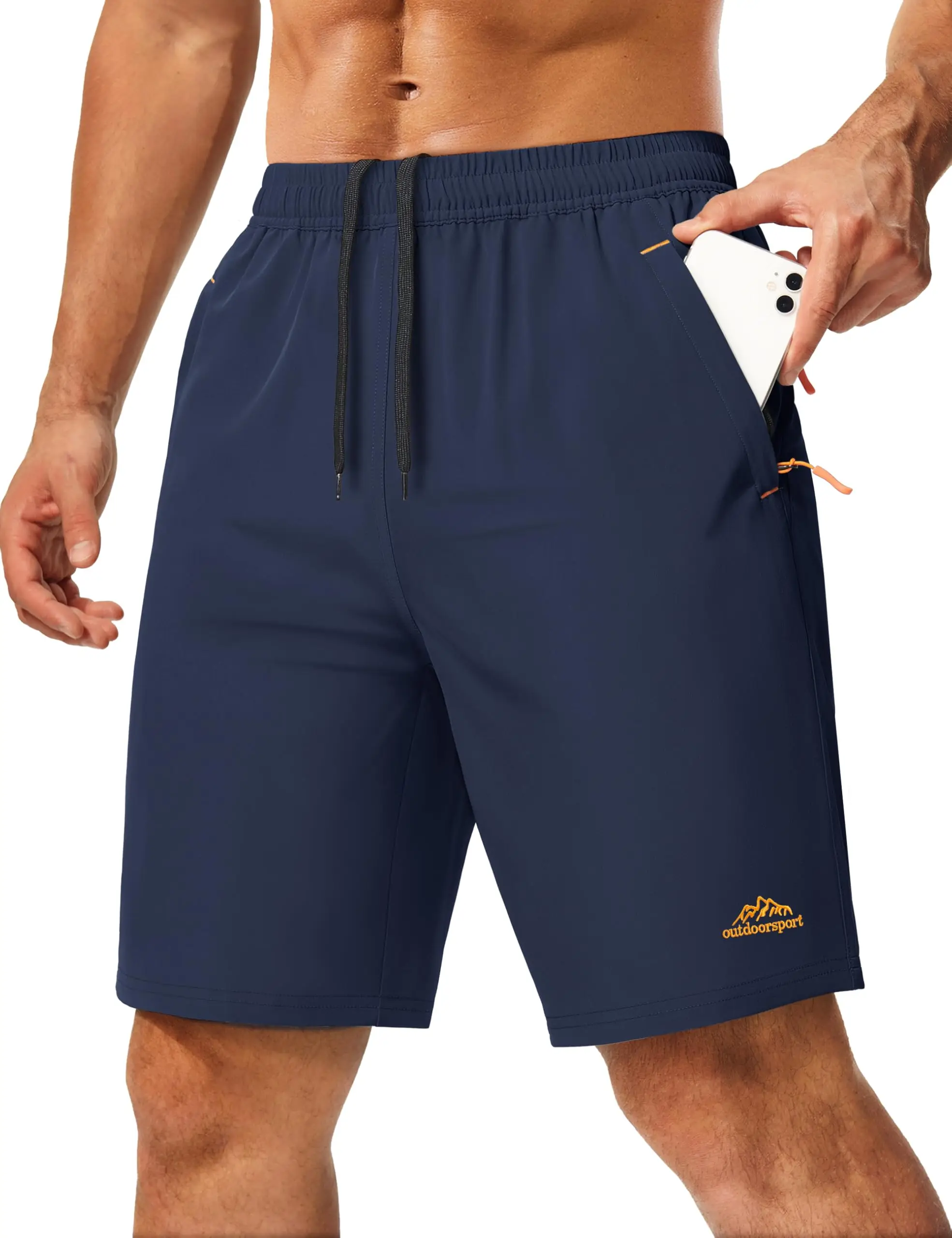 Herren 9-Zoll Schnelltrocknende Laufshorts Leichte Atmungsaktive Sommer-Shorts mit 3 Reißverschlusstaschen – Detail 14