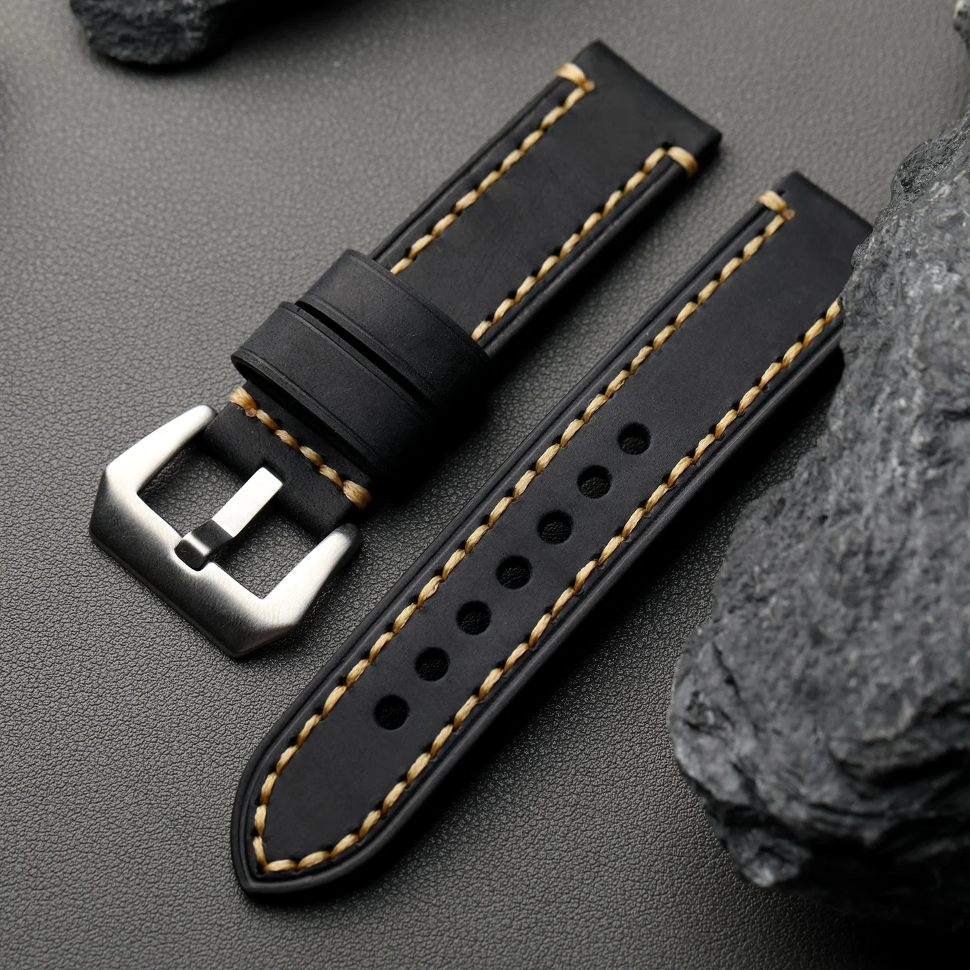 Handmade Vintage Mad Horse Leather Strap - Genuine Cowhide in Brown, Black, or Grey