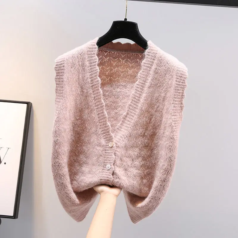 2022 Wave  V-neck Knit Sleeveless Sweater Short Vest Loose Spring Coat Tops Waistcoat Lady Top Cloth for Women girl  Purple ladies sweater Sweaters
