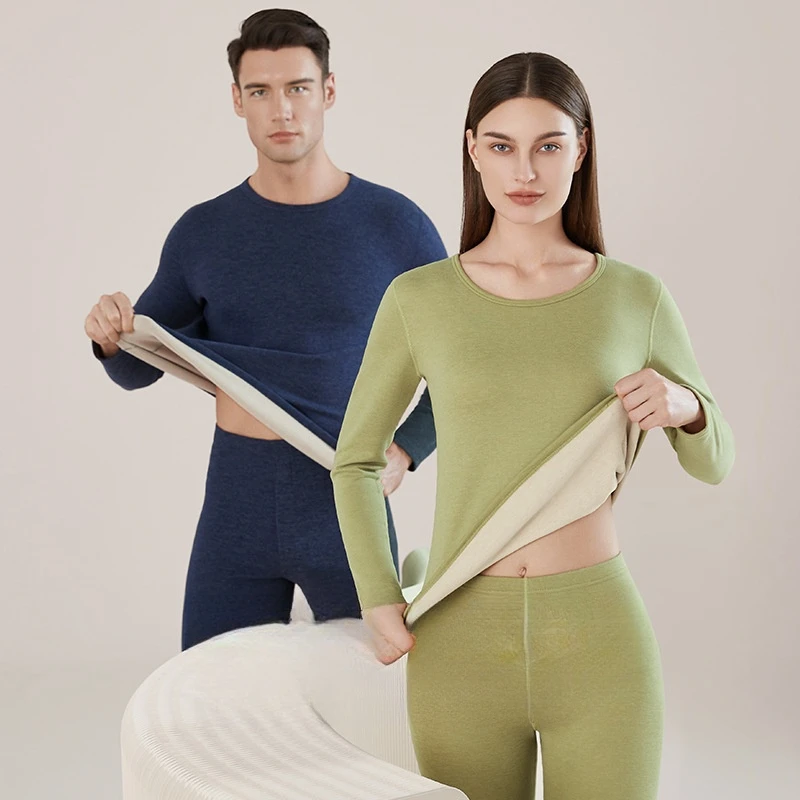 Thermal Underwear Sets Couple Cashmere Silk Thermal Underwear Round Neck Traceless Autumn Winter Warm suit Heating Autumn Long home Clothes Pants