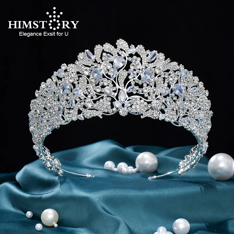 

Himstory Fashion Retro Tiara Baroque Cubic Zirconia Bridal Crown Luxury Crystal Headband Jewelry Wedding Hair Accessories