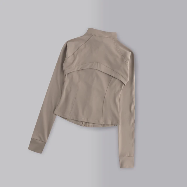 Gym Women's Full Zipper Yoga Top With Thumbholes Fitness Running Jacket Stretch Fit Long Sleeve Round Neck Top Sportswear