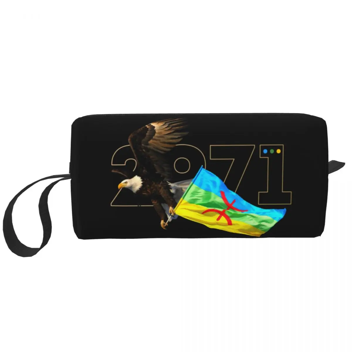 

Amazigh New Year 2971 Travel Cosmetic Bag Women Berber Flag Tifinagh Toiletry Makeup Organizer Ladies Beauty Storage Dopp Kit