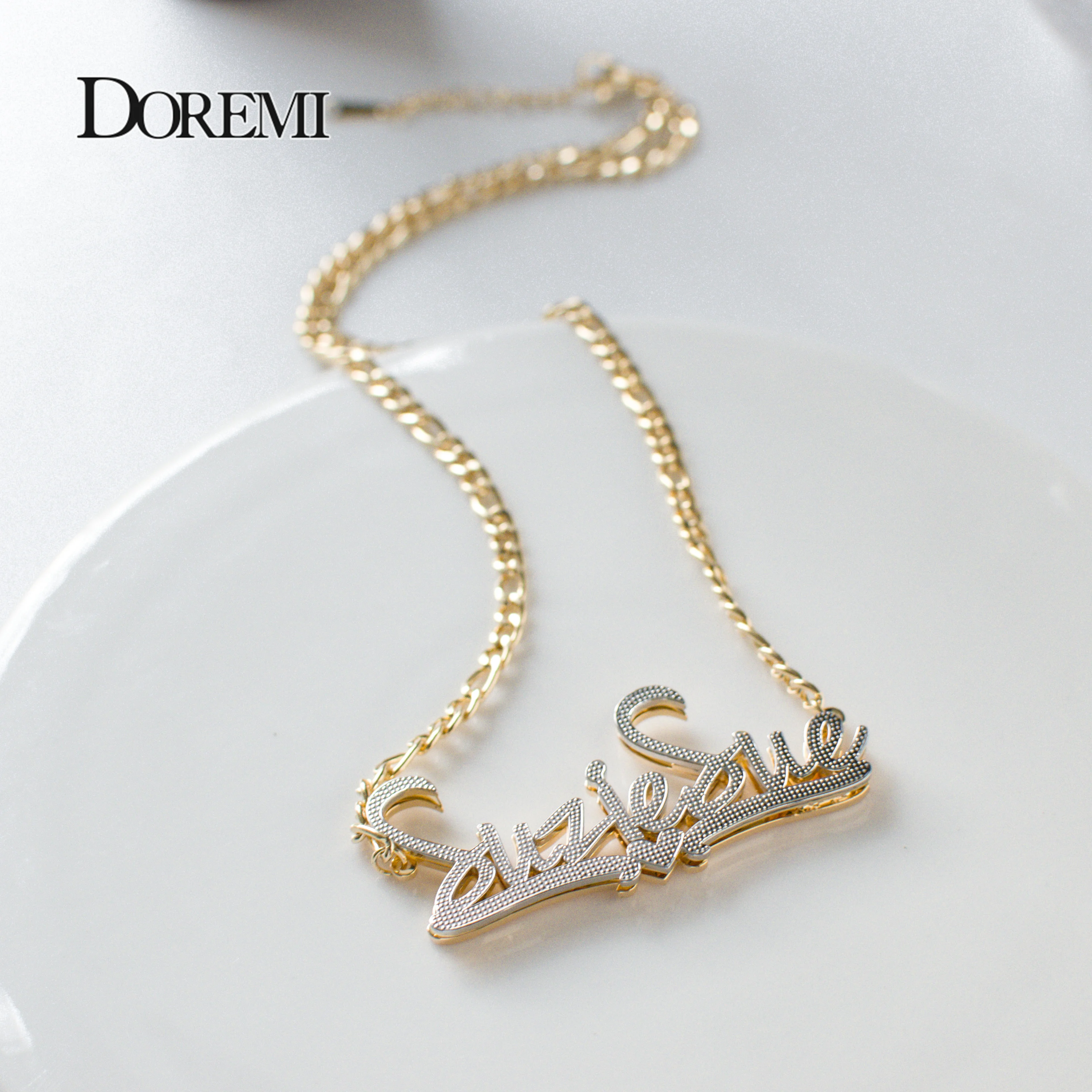DOREMI 2 Toned 304 Stainless Name Necklace Heart Nameplate Personalized Pendant Double Layer Custom Jewelry Valentine's Day Gift valentine s day heart shaped earrings epoxy mold diy angel wings love jewelry necklace pendant resin silicone mold