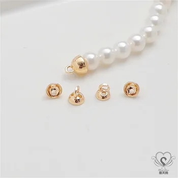 14K Gold Color White K Double-hole Closed Ring Pearl Cap Cover Connecting Ring Pendant Ending Jewelry Diy Charm Accessories