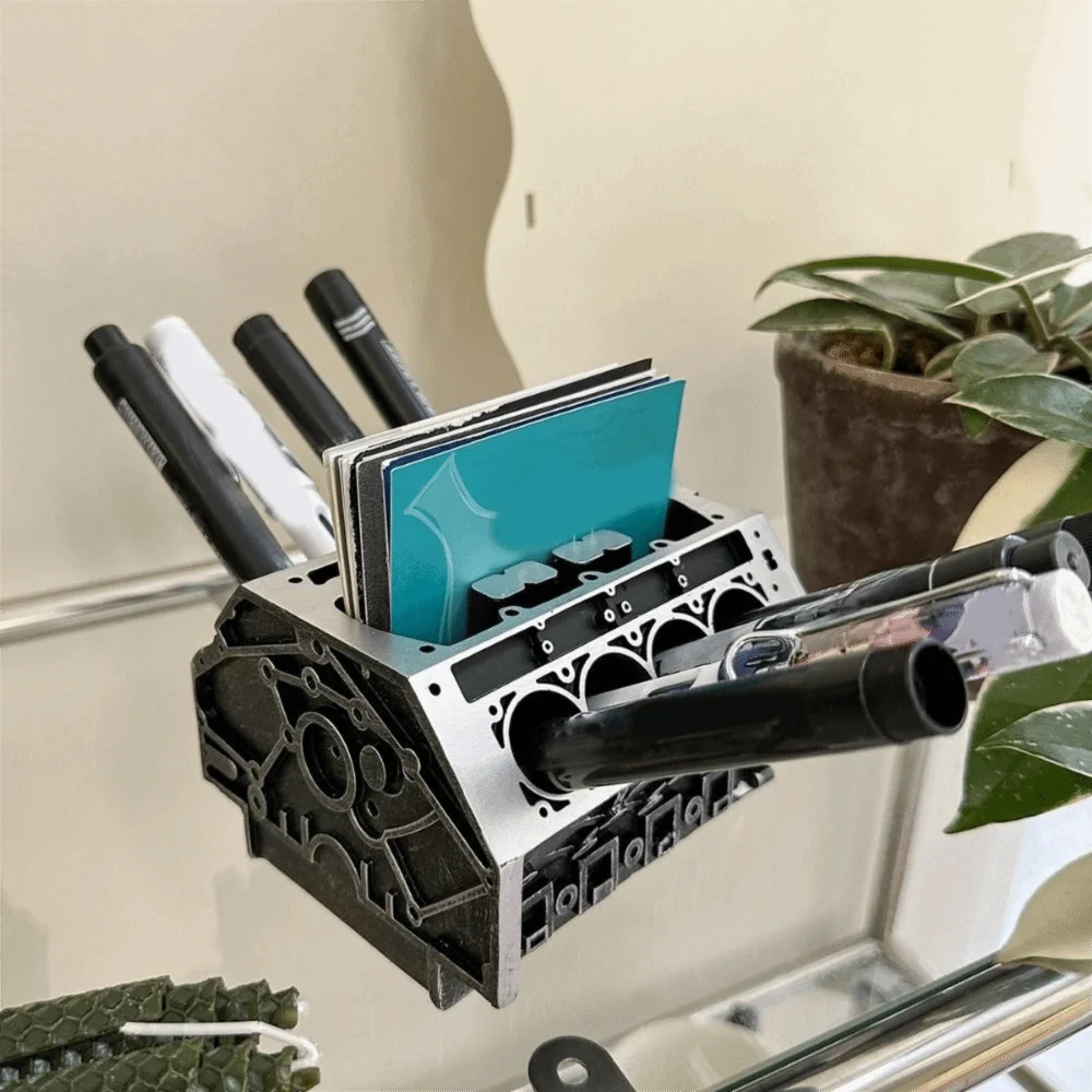 레진 엔진 모양 명함 홀더 대용량 장 엔진 블록 데스크 정리함 블랙 펜 홀더 자동차 애호가용