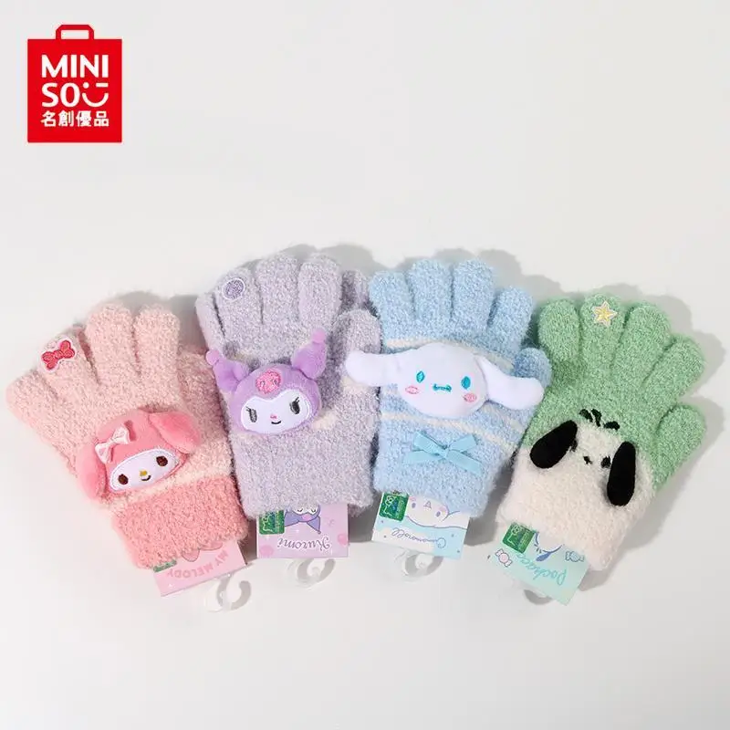 

MINISO Cinnamoroll/почтовый/Kuromi/My Melody перчатки из флиса милые Мультяшные детские перчатки с пятью пальцами Осень-Зима теплые