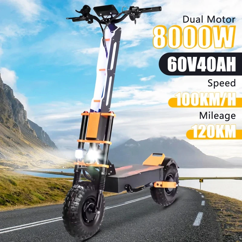 X8PRO Electric Scooter with 8000W Dual Motor, 60V 40AH Battery, 100KM/H Speed, 120KM Range, 13-14 Inch Off-Road E-Scooter