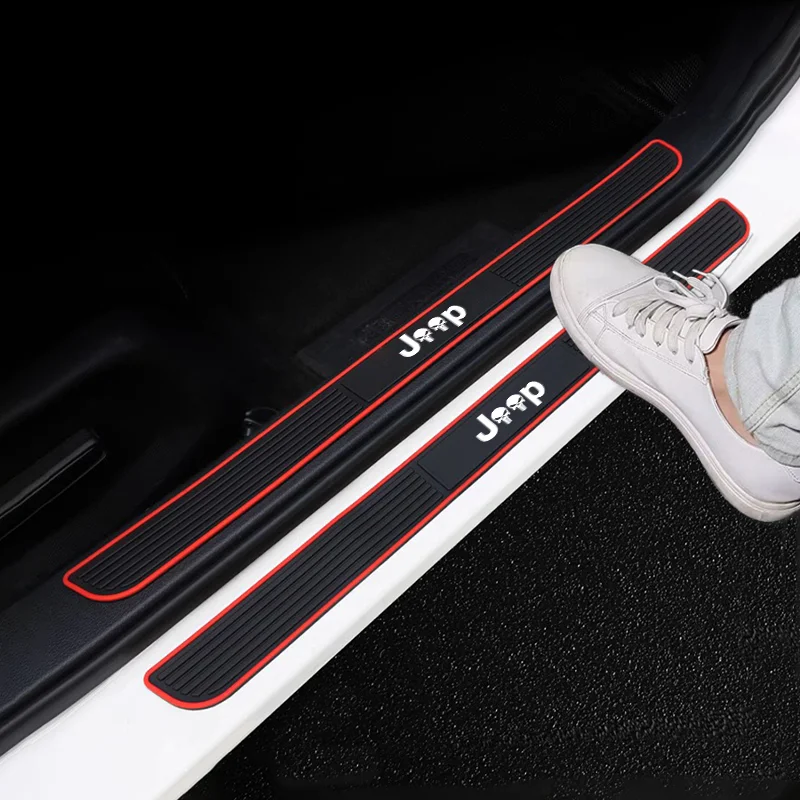 Rubber Car Door Sill Scuff Covers 4pcs For Jeep Renegade Compass Wrangler JK JL Grand Cherokee Door Panel Guards Protector Trim