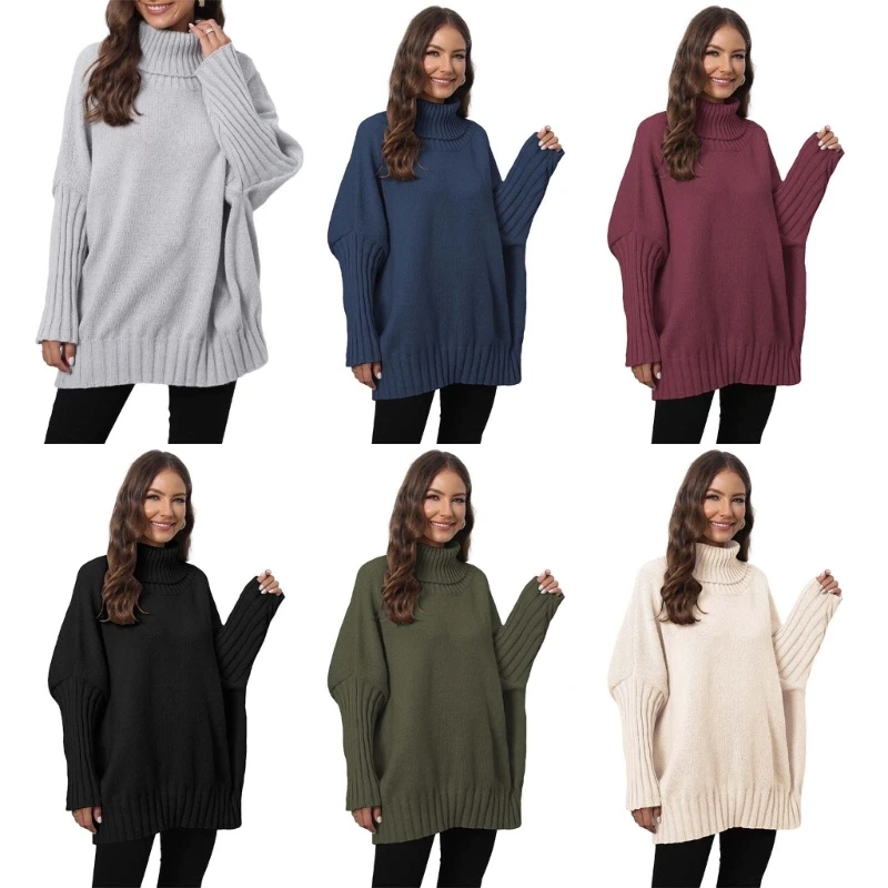 Simple and Elegant Solid Color Turtleneck Knitwear Oversized Pullover for Ladies P8DB