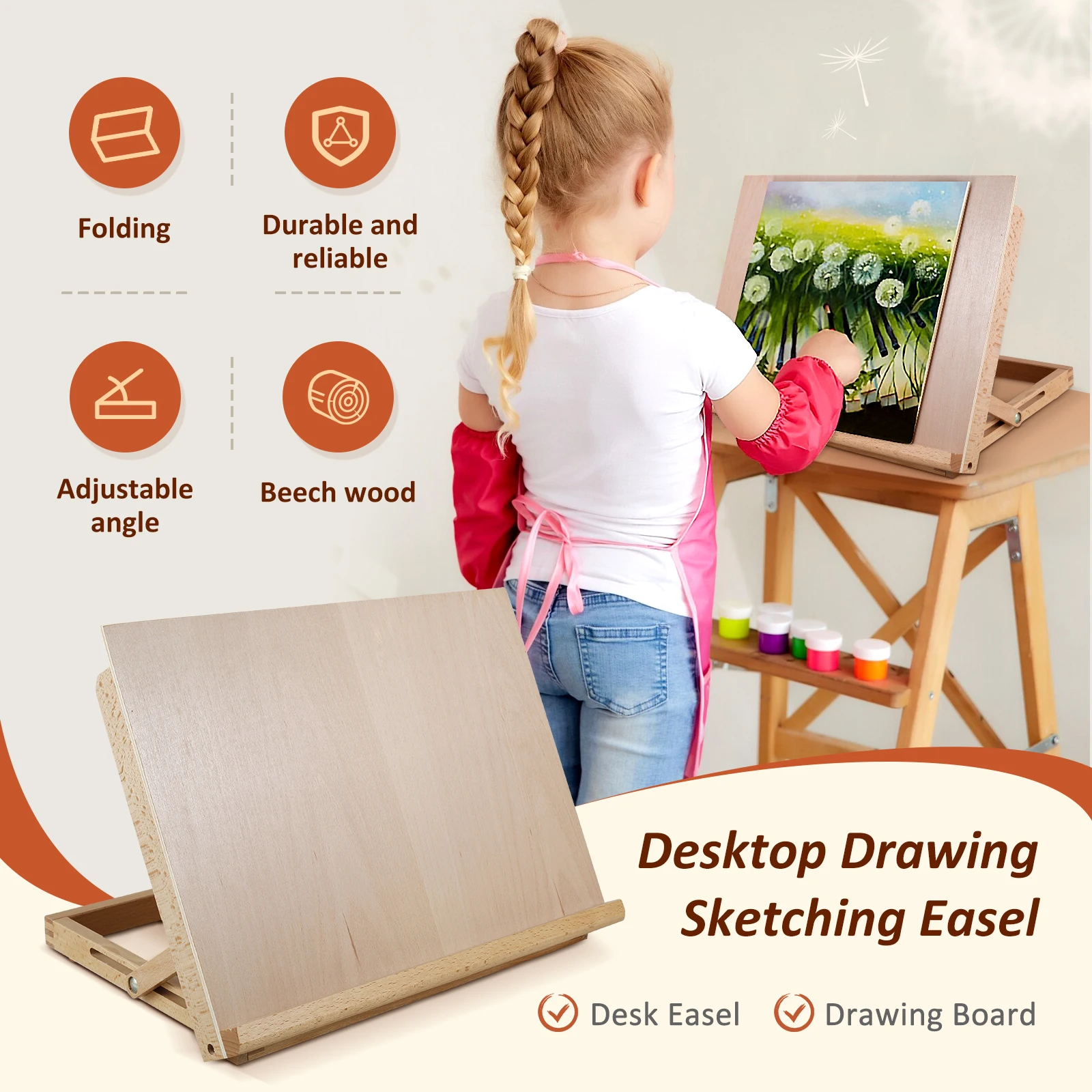 Art Easel Large Drawing Board Solid Wood Tabletop Painting Holder Adjustable Angle Folding Drawing and Sketching