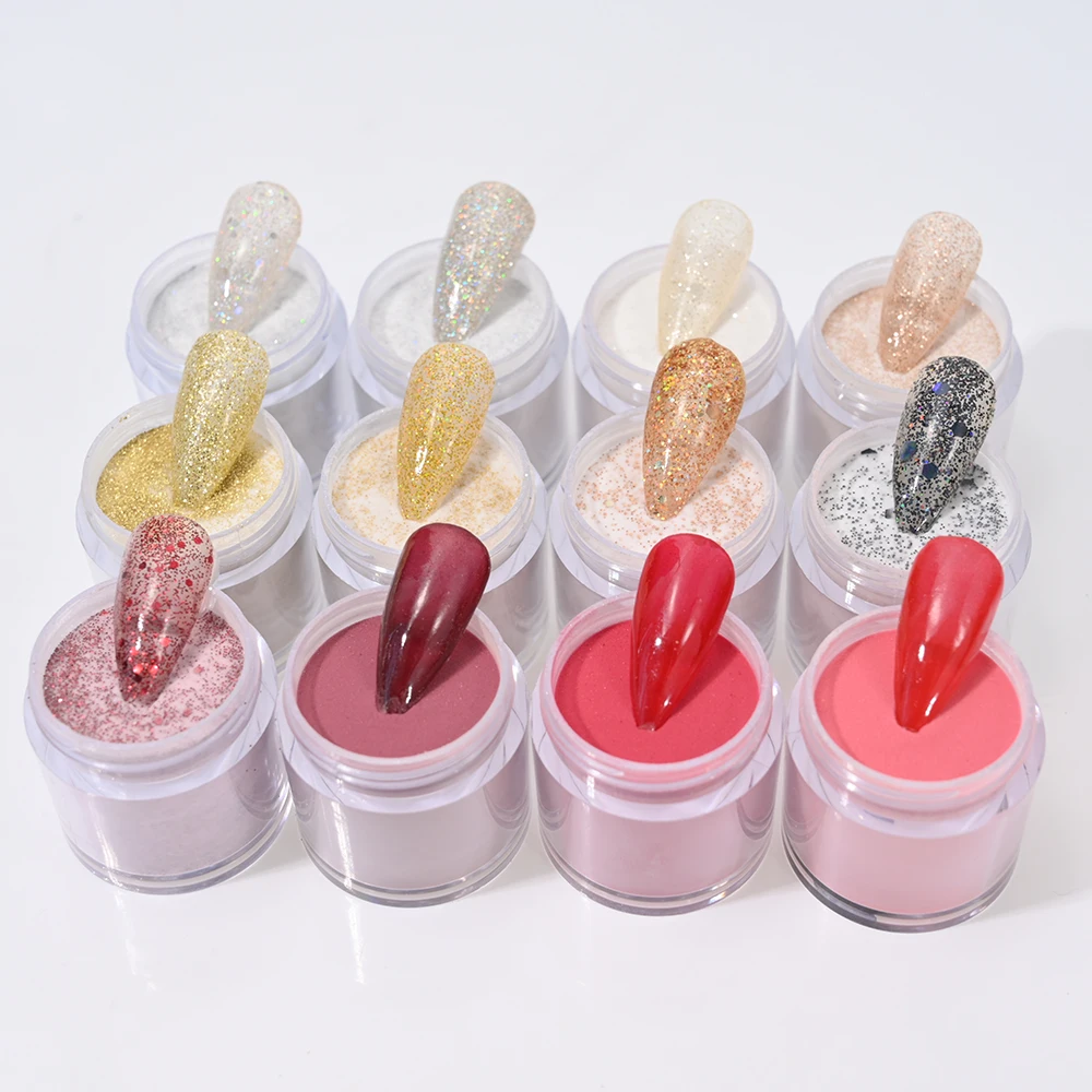 1Bottle Nail Art Acrylic Powder Pink/White/Nude 12-Colors Extension Crystal Powder DIY Manicure Polymer Dipping&Engraving Powder 6