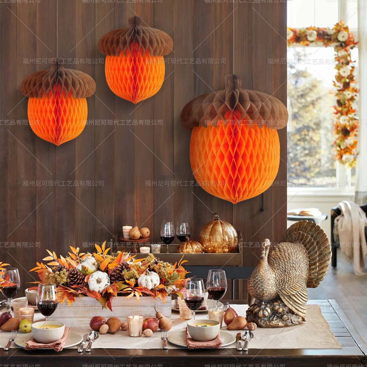 Acorn Honeycomb Ball Thanksgiving Paper Honeycomb Decor Hanging