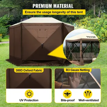 Waterproof Screen Shelter w/Portable Storage Bag 8 Person Camping 6 Sided Pop-up Canopy Screen Tent 10'x10' Camping Gazebo Tent 4