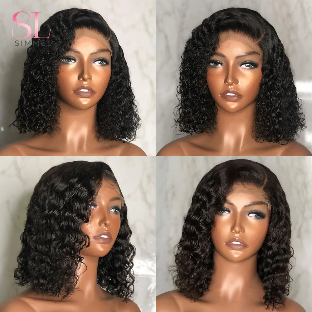 Short Curly Bob Brazilian Human Hair Lace Front Wigs 13X4 Lace Frontal 4x4 Closure Deep Wave Wig For Black Women 180 Density
