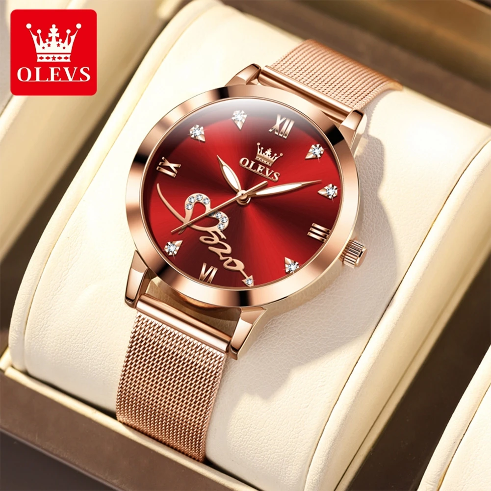 

OLEVS Elegant Quartz Women's Watch Stainless Steel Mesh Strap Women's Watches Love Dial Waterproof Ladies Wristwatch Reloj Mujer