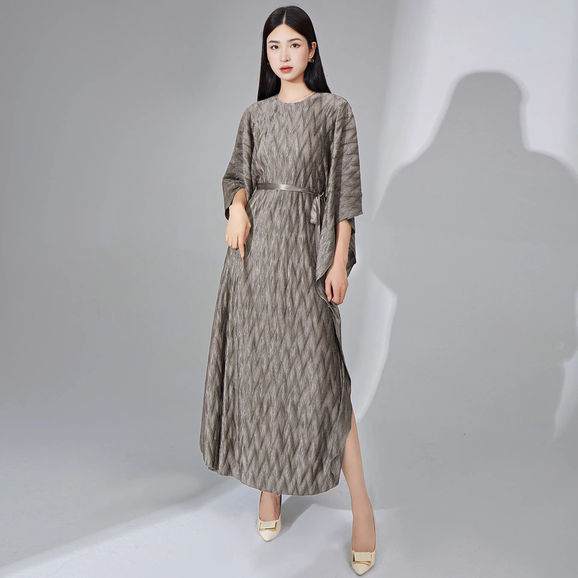 

Women's print irregular loose large size lace-up pleated dress