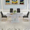 Modern Dining Table Set Rectangula Kitchen Table Set with Faux Marble Tabletop＆ Pu Leather Upholstered Chairs Ideal for  Kitchen 5