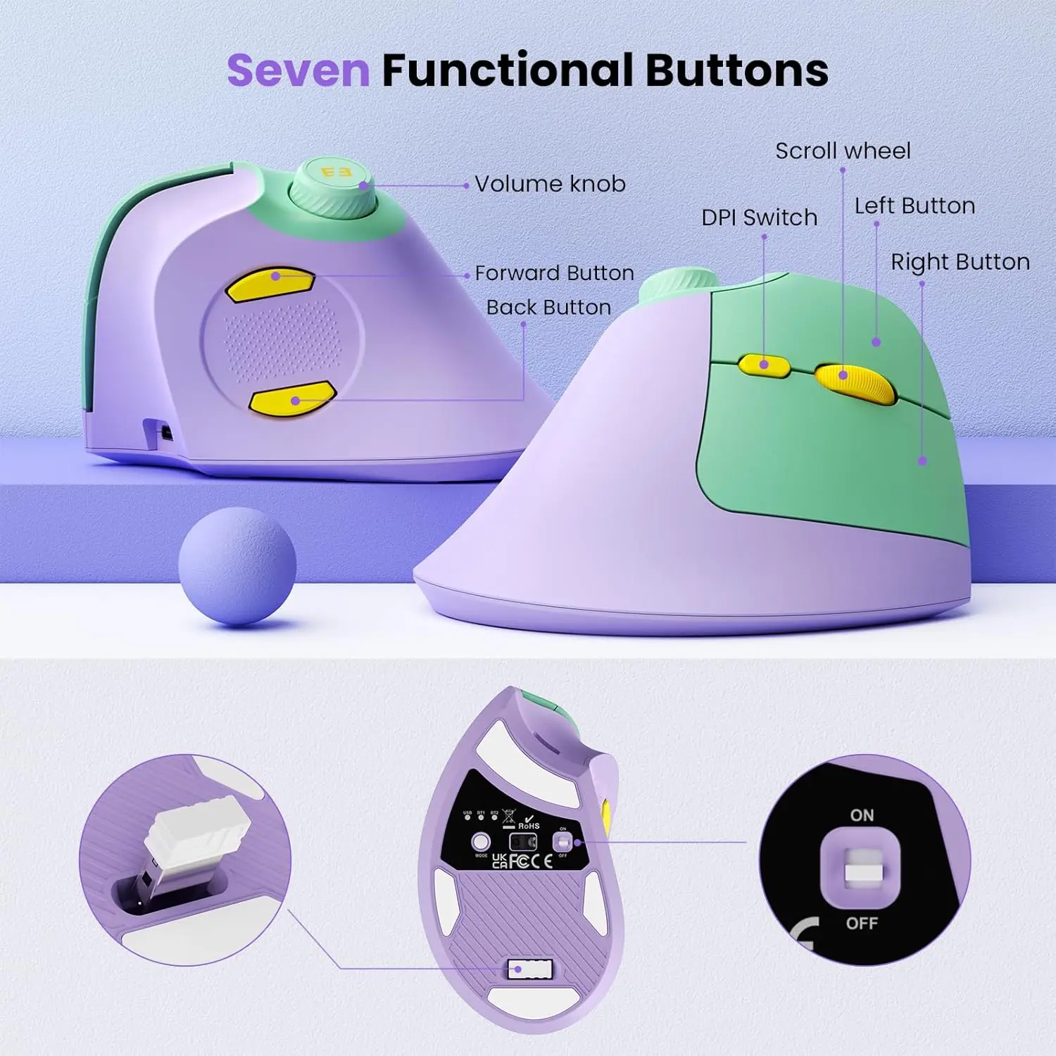 ماوس مريح قابل لإعادة الشحن USB + ماوس لاسلكي عمود...