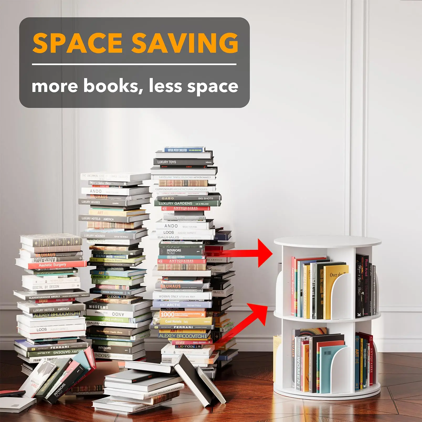 Book Shelf 360 Degree Display Stand Stable Bookcase Storage Cabinet Large Round Rotating Removable