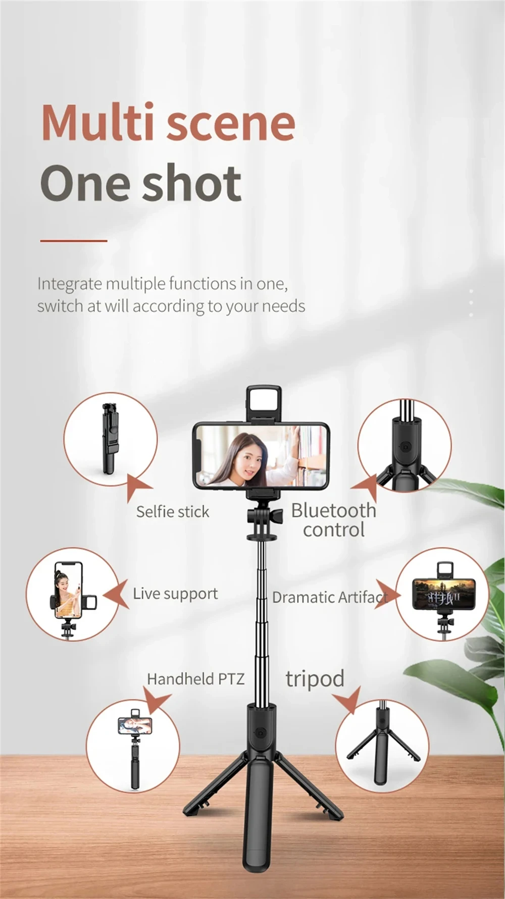 3In1 Bluetooth Wireless Selfie Tripod With Fill Light Shutter Remote Control Portable Foldable Monopod For I Smart_voghion.com