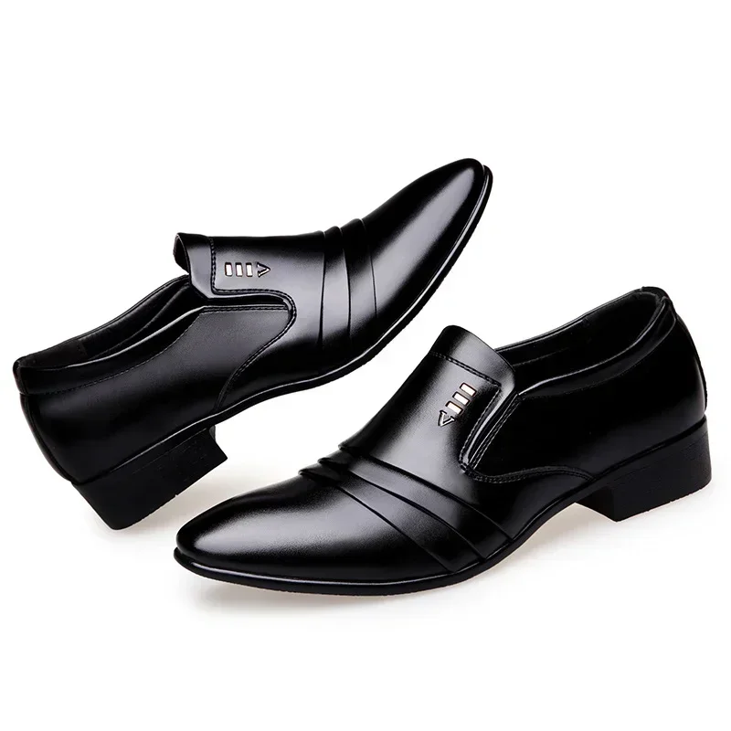 Mens Leather Dress Shoes Mens Dress Shoes PU Leather Fashion Men Business Dress Loafers Pointy Black Shoes Oxford Breathable Pointed Formal Wedding