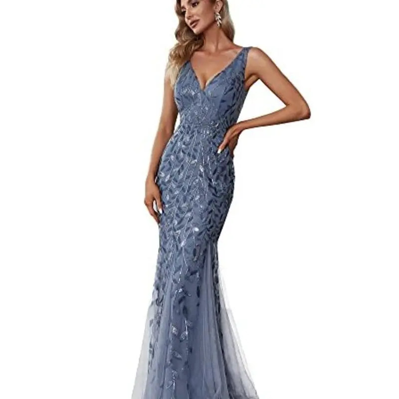 Women's Double V-neck Sleeveless Mermaid Long Evening Dress Elegant stylish comfortable