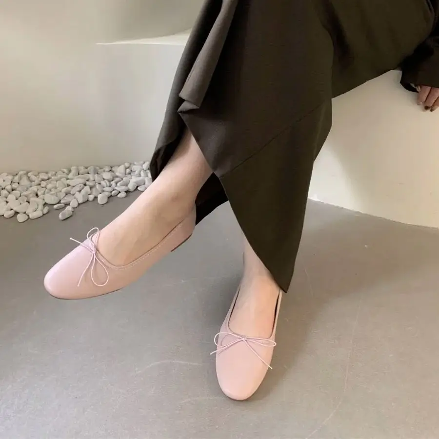 Bailamos Round Toe Women Flats Ballet Loafers Flat Low Heels Dress Shoes Slip On Casual Moccasins Shallow Dress Mules Shoes Muje 2