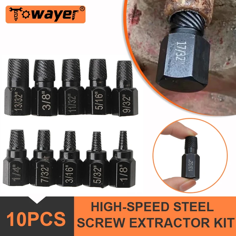 

10Pcs Screw Extractor Kit Alloy Steel Damaged Screw Remover Set Easy Out Drill Bit Screws Bolt Stud Multi-Spline Screw Extractor