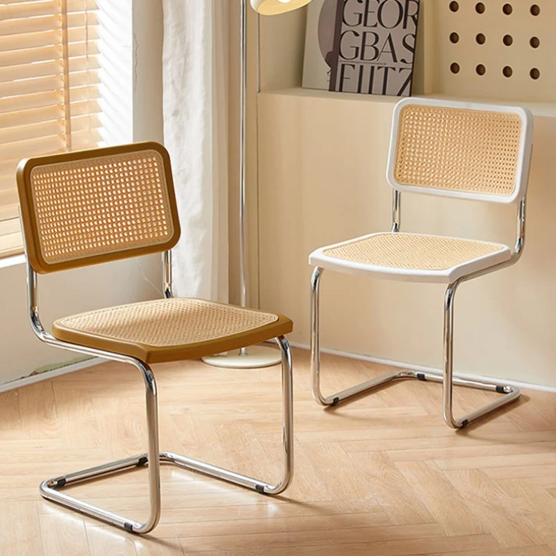 

Retro dining chair plastic rattan chair home bedroom desk backrest stool bow computer office chair