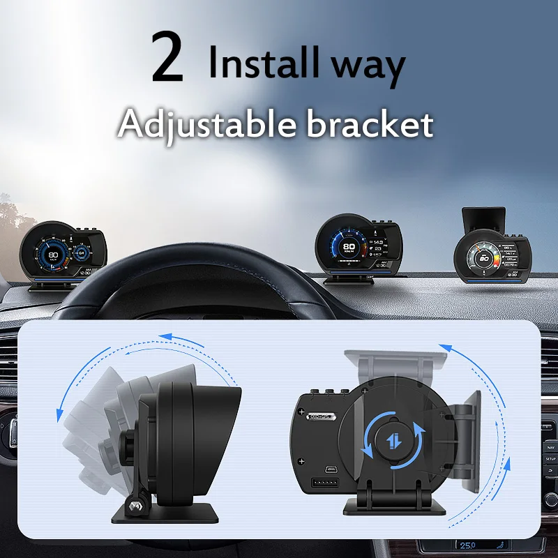 자동차 헤드업 디스플레이 HUD 자동 OBD2 + GPS LCD 계량기 보안 경보 속도, 수온 터빈 부스트 rpm 모니터 ap-6 게이지