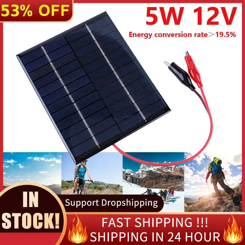 태양 전지 패널 5W 12V 폴리 실리콘 에폭시 패널 휴대용 태양 전지 DIY 136x110MM 9-12V 배터리 야외 램프 펌프에 대 한 충전