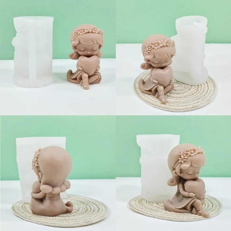 어린 소녀 실리콘 금형 귀여운 소녀 촛불 금형 향기로운 양초 금형 수제 비누 금형 DIY 양초 만들기 용품