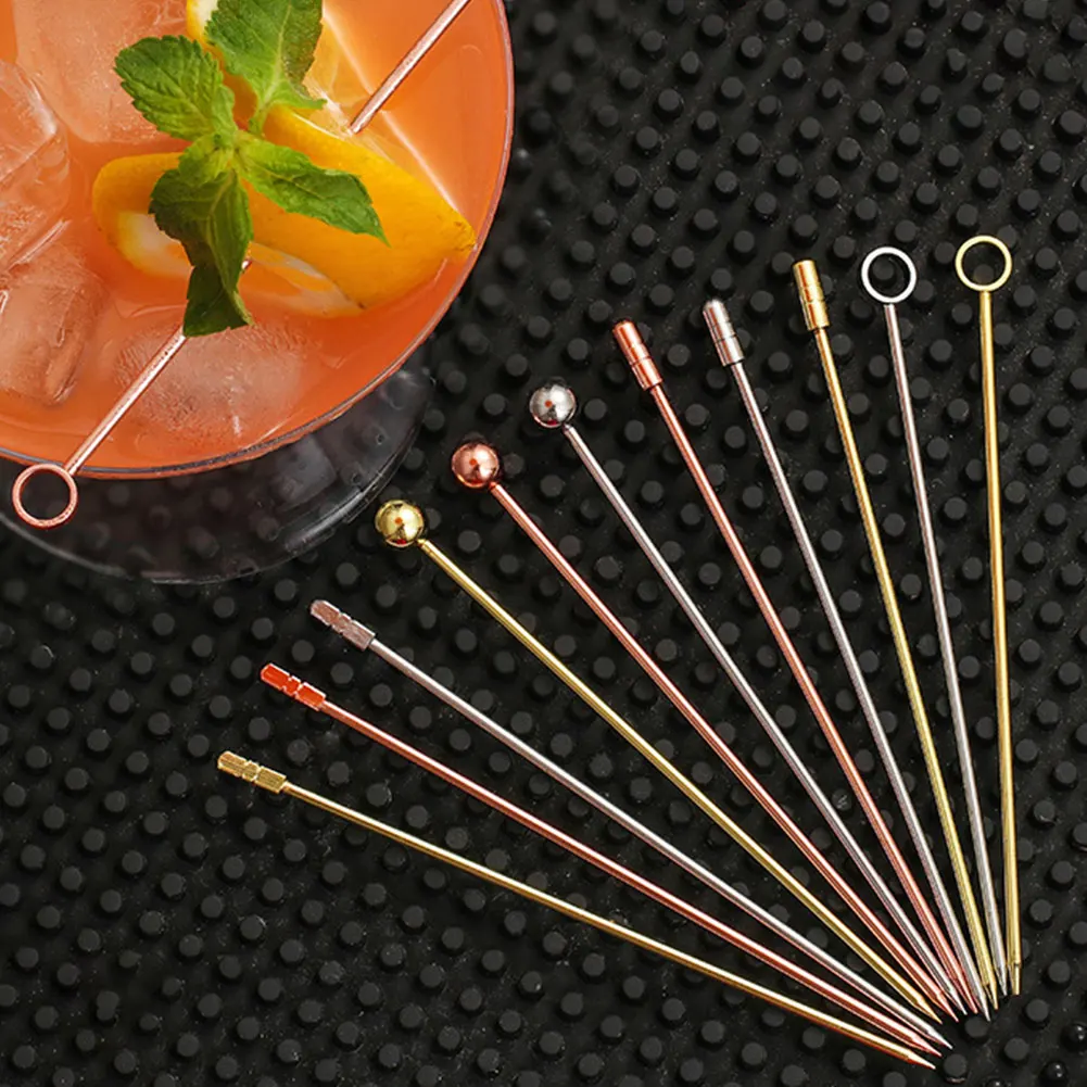 3pcs Stainless Steel Cocktail Wine Needle Picks Stick Reusable Metal Cocktail Skewers Olives Appetizers Bar Christmas Party