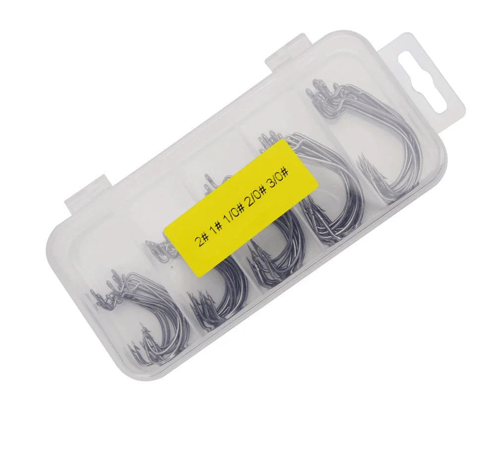 50 stücke Breite Wurm Haken Carbon Stahl Offset Angelhaken Bass Stacheldraht Karpfen Angeln Haken Angeln Zubehör Angeln Getriebe Angelgerät – Detail 5