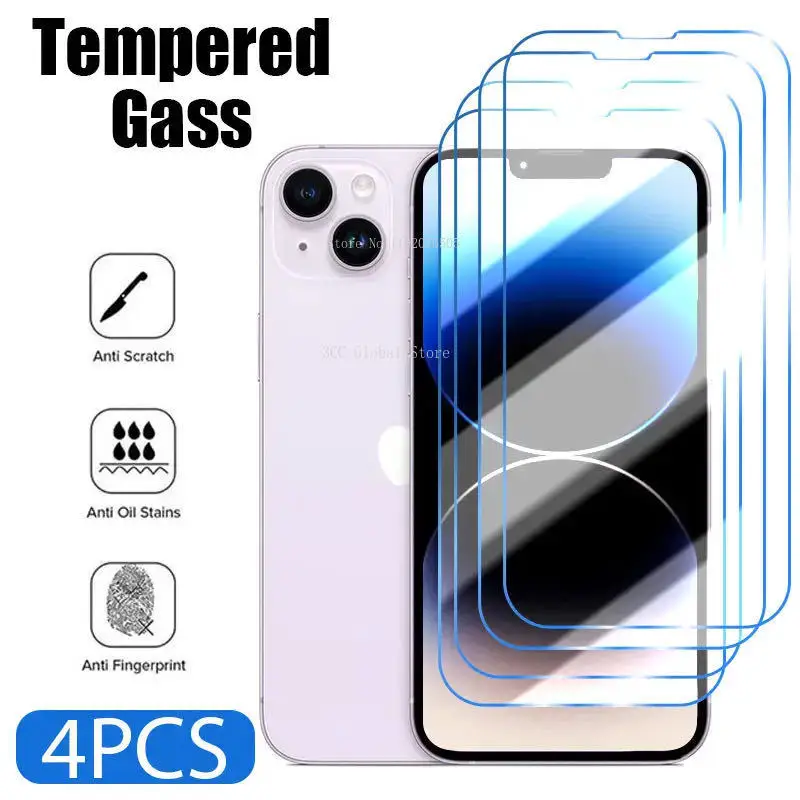 

Защитное стекло, 4 шт., для iPhone 14, 15 Pro Max, 13, 12 Mini, 11 Pro, XR, XS Max, 15, 7, 8 Plus