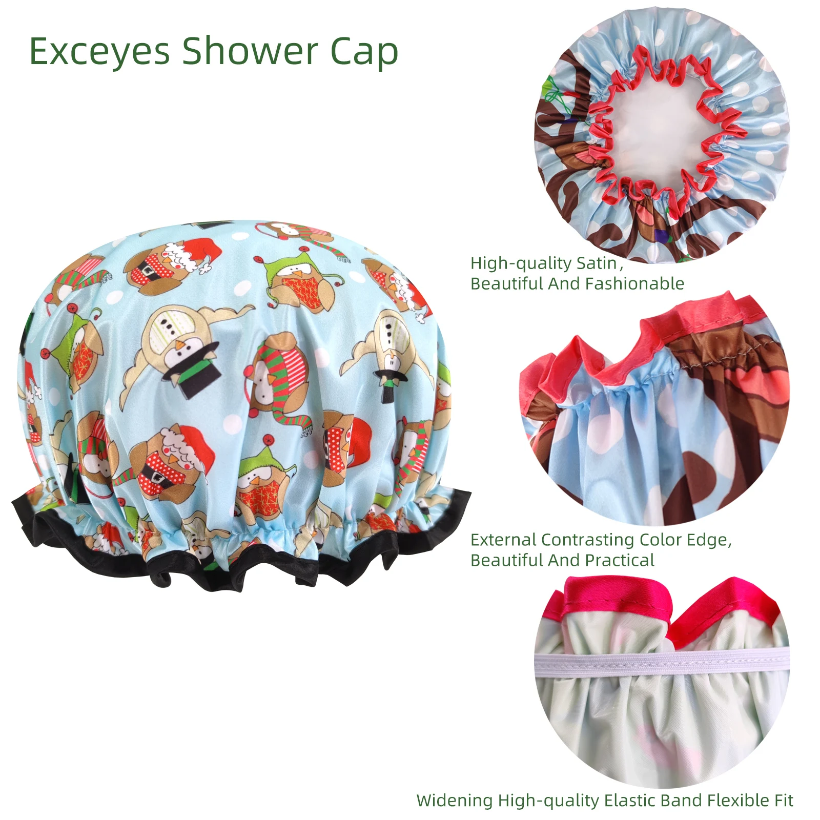 High Quality  Shower Caps Polyester Satin Double Layers bath cap for Women Resuable 26 Items Avaiable