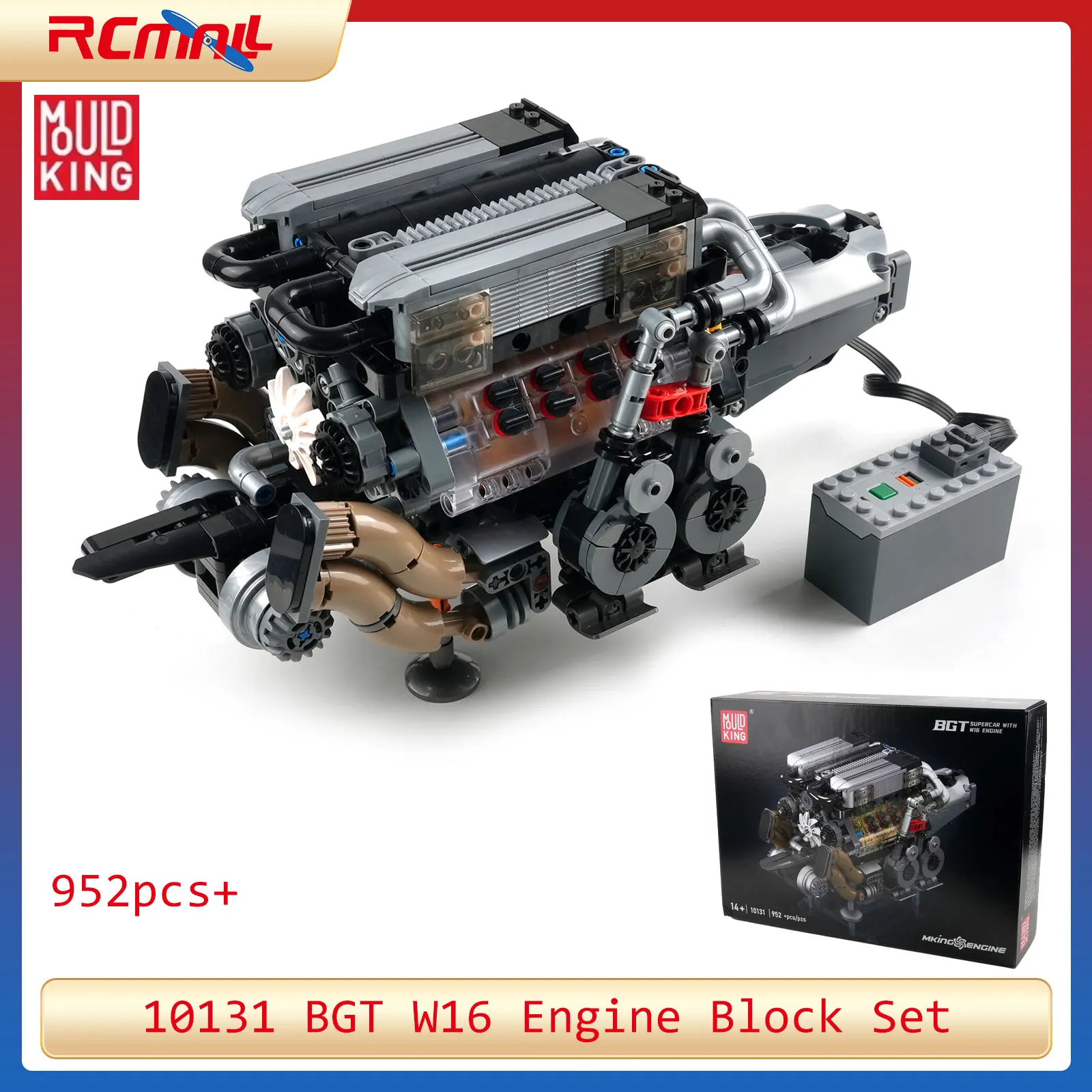 Mould King 10131 W16 Engine Building Blocks Set L Motor16-Cylinder Car Engine Building Engineering Toys for Collections Gifts