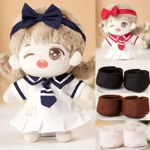 1Set 20cm Doll Clothes Uniform Dress Fashion Spring Summer Dresses with Bow Headband Doll Shoes DIY Dolls Accessories