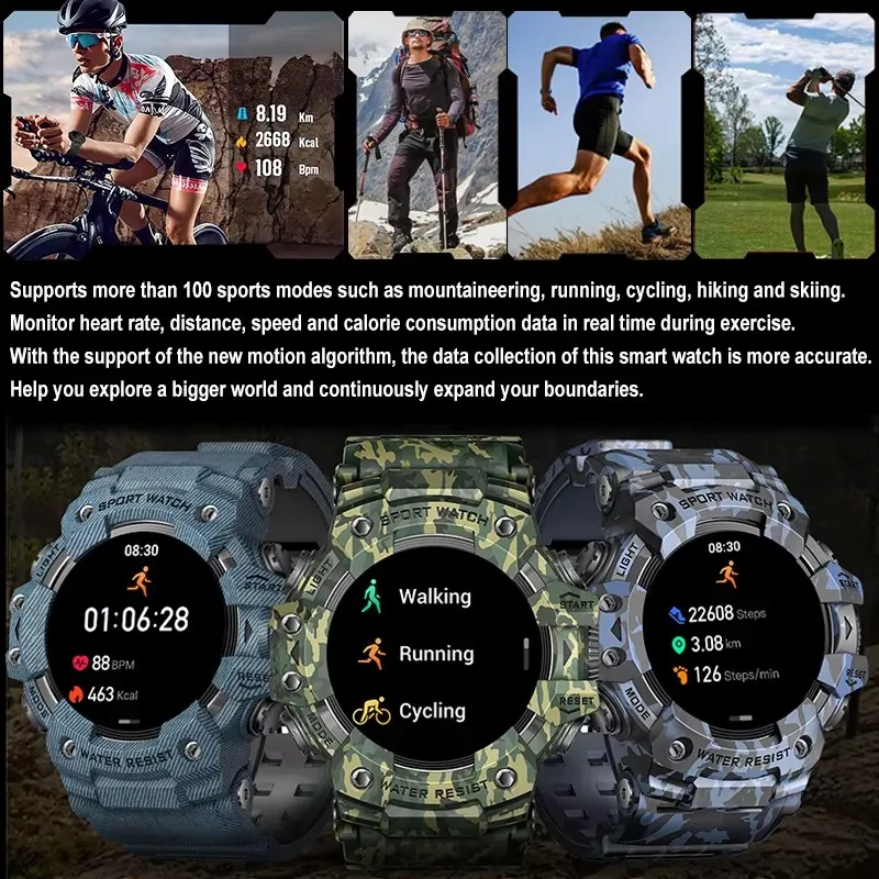 2026 Rugged Sports Smart Watch Bluetooth Calls Colorful Waterproof Military Smartwatches with Flashlight SOS COMPASS for Phone 5