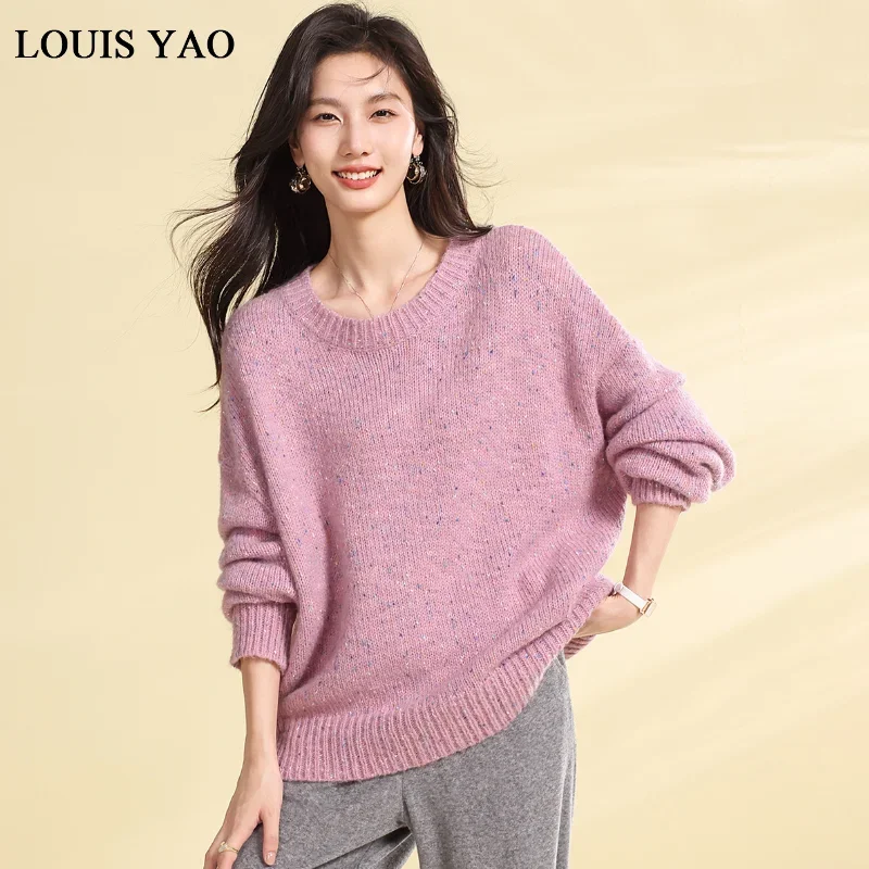 

Женский пуловер LOUIS YAO, свитер сезона осень-зима 2023, утепленные Свободные Повседневные вязаные женские топы из смеси шерсти с круглым вырезом