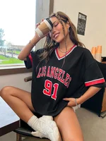 Los Angeles Number 91 TShirt For Men Women Summer Oversized V-neck Tee Harajuku Trend Short Sleeve Female Streetwear Tops Unisex 1