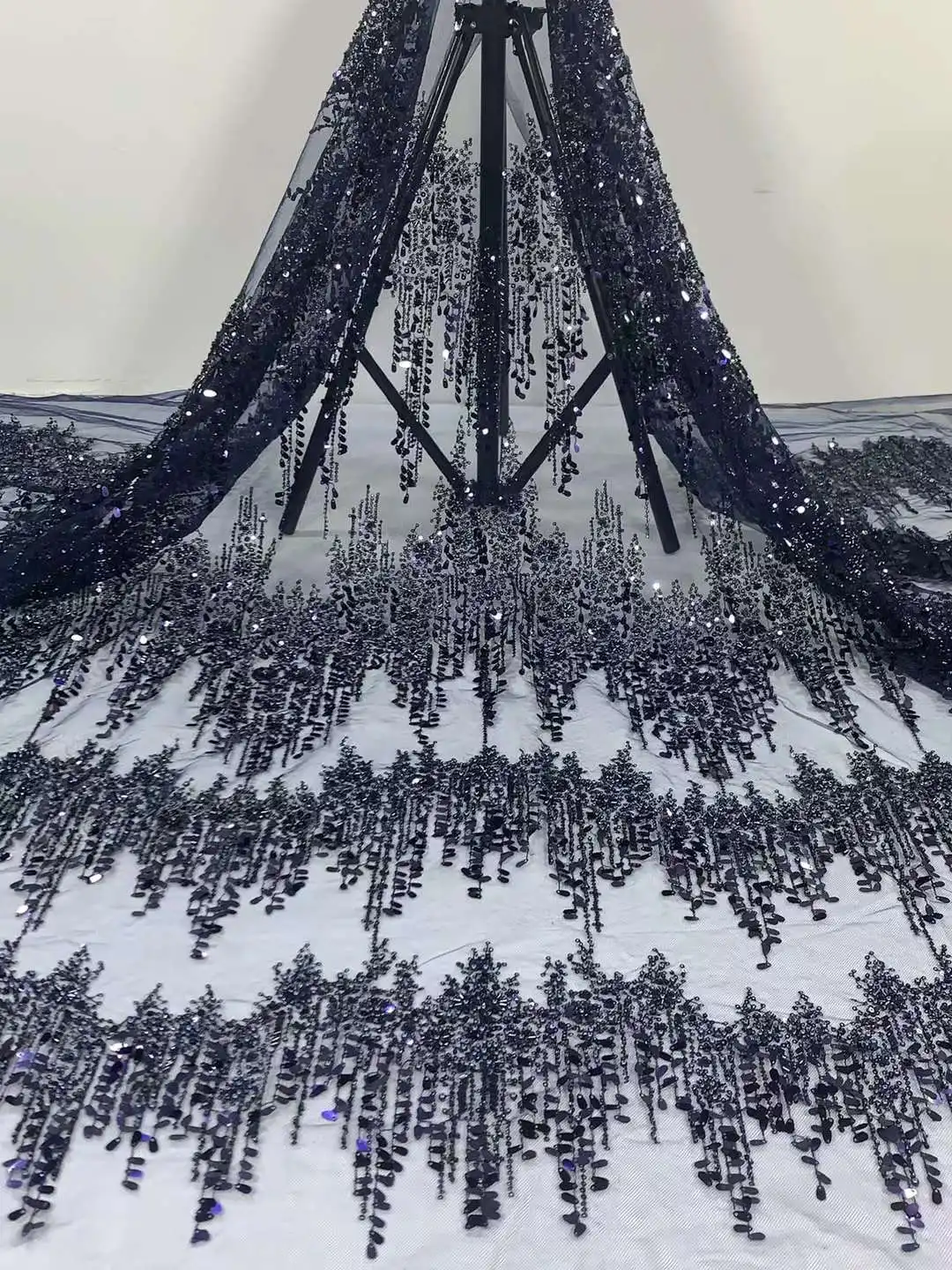 

5Yards Nigerian Bead Tube Embroidery Lace Fabric 2023 High Quality African Sequin French Tulle Fabric For Women Dress Sewing