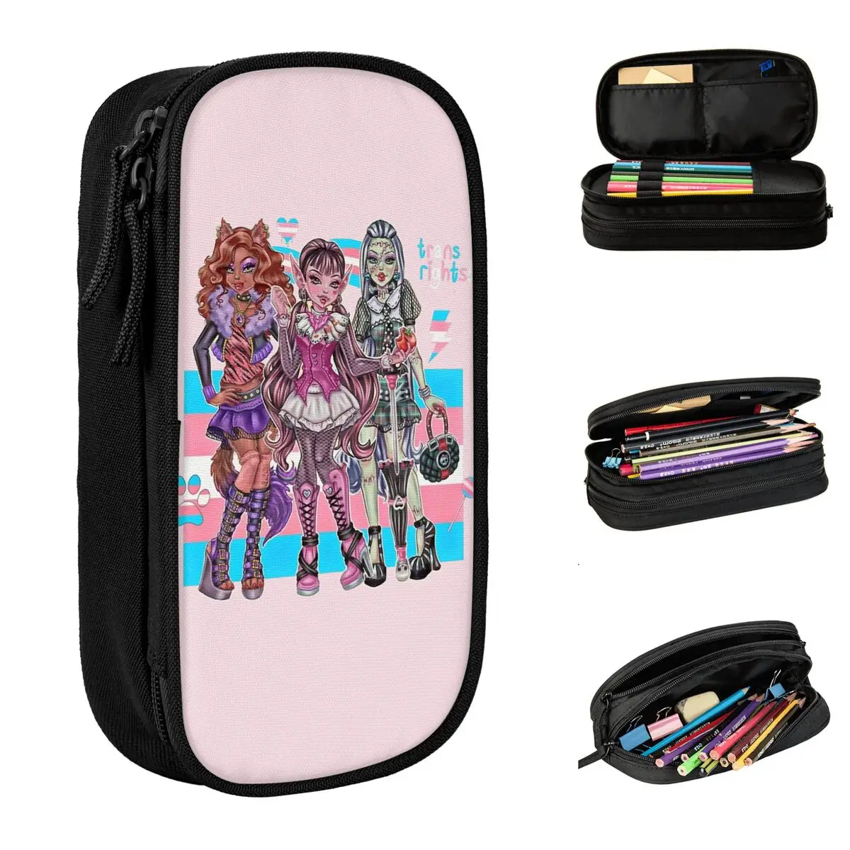 Monster High Transos Double Layer Pen Box para Criancas Lapis de Grande Capacidade monster high transos double layer pen box para criancas lapis de grande capacidade
