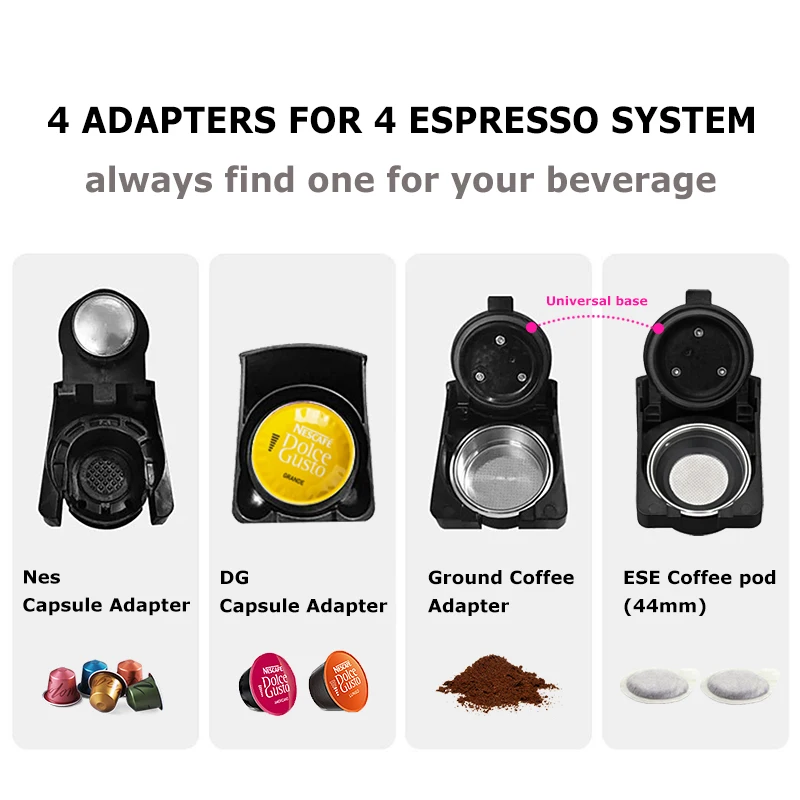 HiBREW Coffee Machine 4in1 Multiple Capsule Espresso  Dolce Milk&Nespresso&ESE Pod&Powder Coffee Maker Stainless Metal Outook H3 images - 6