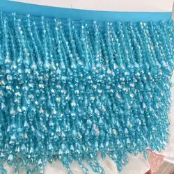 Vibrant Green Tassel Beaded Lace Trim - 90CM  Length (Lake Blue)
