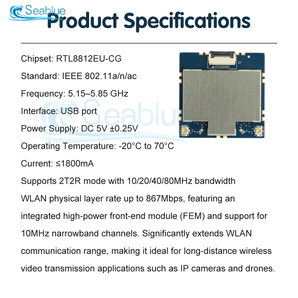 Module WiFi 5.8GHz 867Mbps USB installé sur une caméra IP extérieure