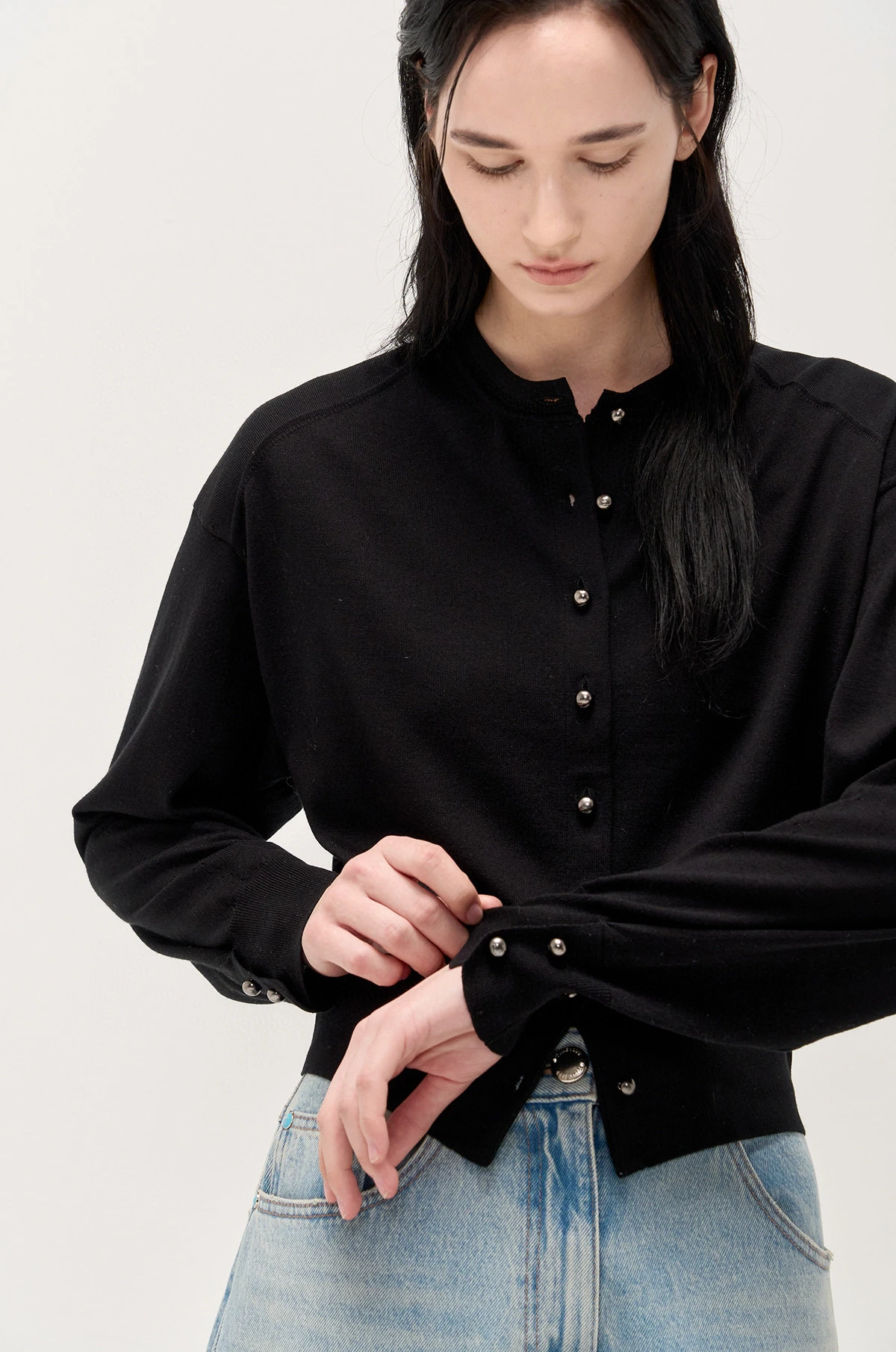 Spring round Ne Knitted Open Cardigan Korean Sle Slim Fit Soft Cotton Blend Long Sve ort Length Breathable Ladies Sw...