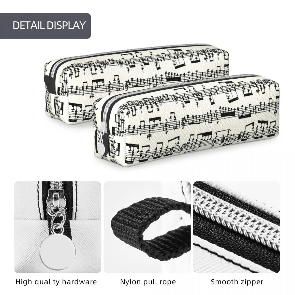 Sheet Music On Ivory Pencil Case Lovely Musical Notes Pen Box Bags Student Large Storage Students School Gifts Pencil Box