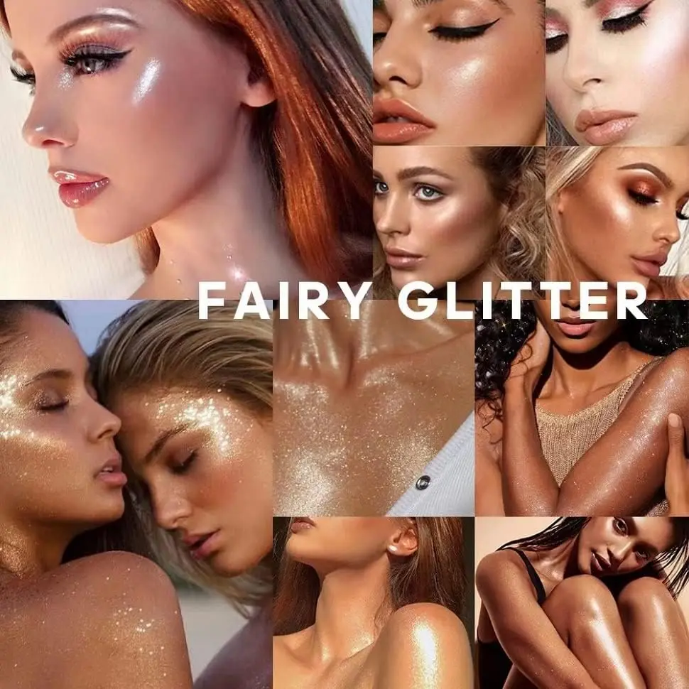 Body Glitter Shimmer Face and Body Highlighter Powder with Sponge Head High Fairy Glitter Sparkle Powder Brightens Makeup Stick 2